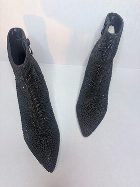 Source Unknown Black Rhinestone Pointed Ankle Booties